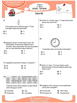 ilkokul 1. Sınıf Genel Tekrar Testleri 